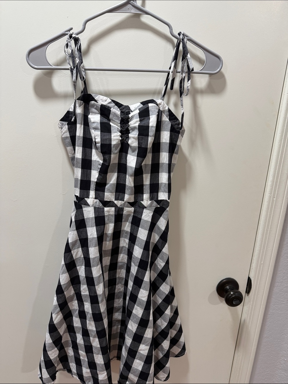 Black & White Gingham Tie-Shoulder Mini Dress